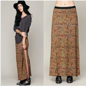Free People Sahaying Print Maxi Skirt Side Slit Elasticated Waistband Small